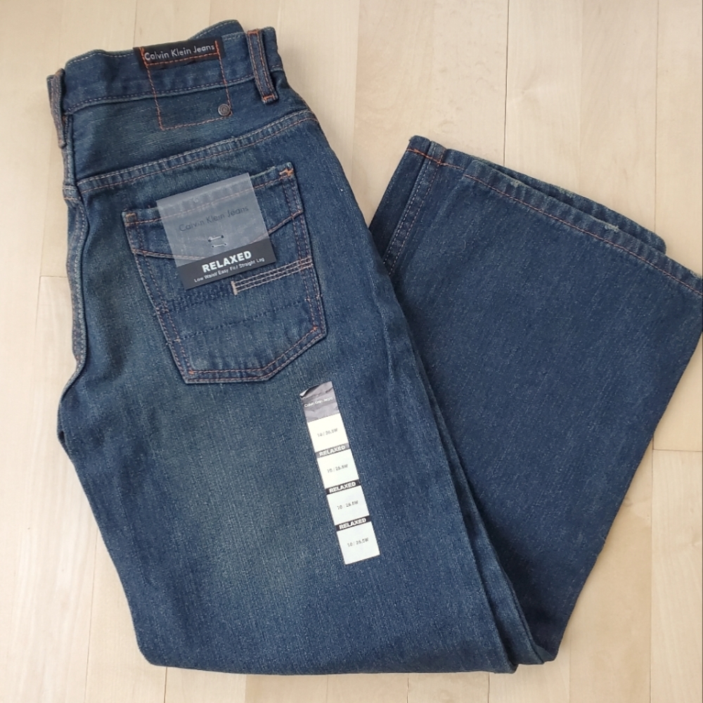 Calvin Klein Boys Blue Jeans Relaxed Straight Leg Sz 10 Vintage NWT CK Pants Y2K